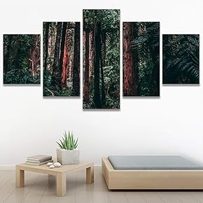 SIGNWIN 5 Panel Canvas Wall Art Green Forest...