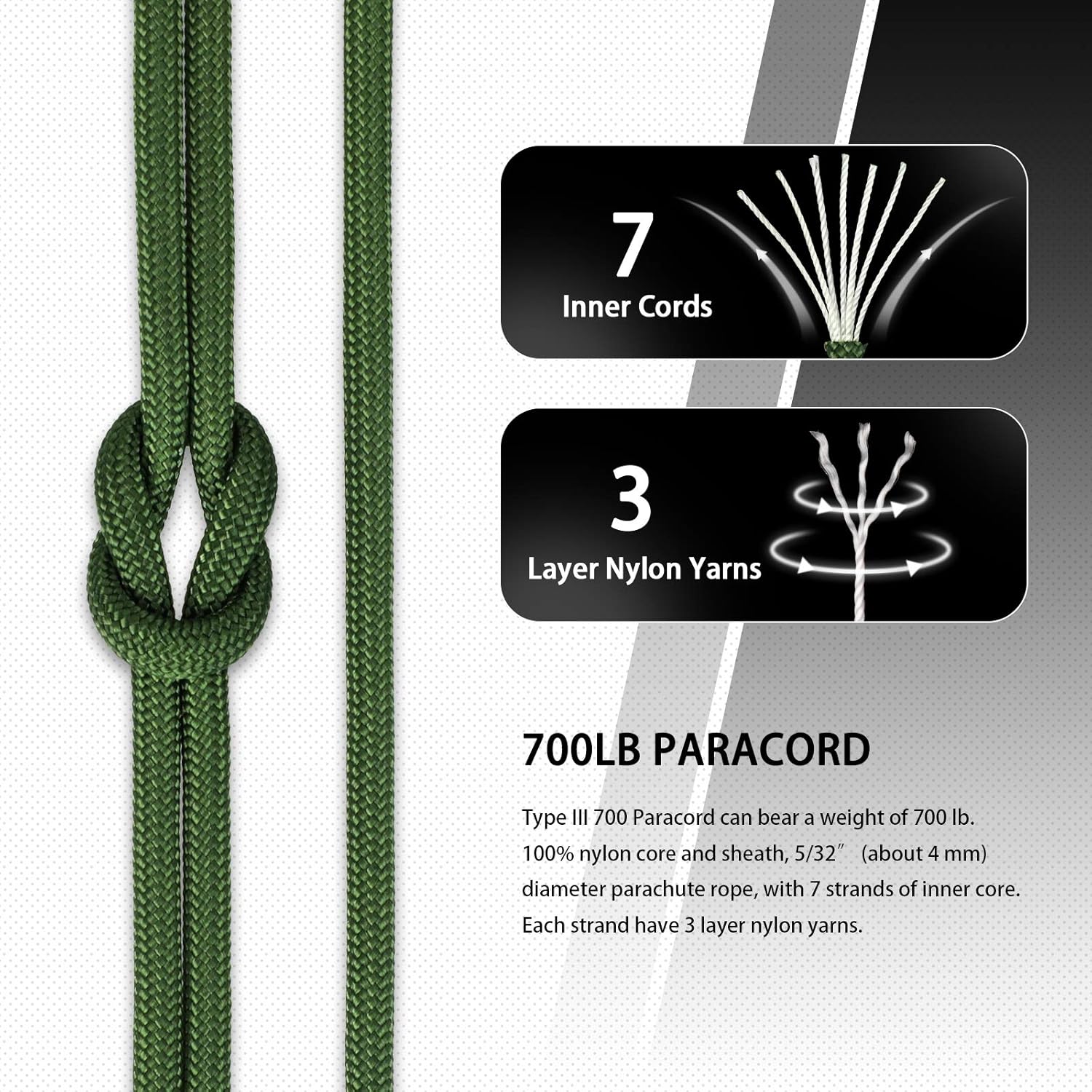 WEREWOLVES 700lb Paracord/Parachute Cord - Type III 7 Strand 100% Nylon Core and Shell 700 lb Tensile Strength Paracord Spool : Sports & Outdoors