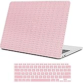 iPAPA Compatible with MacBook Air 13 inch Case 2022 2021 2020 2019 2018 Release M1 A2337 A1932 A2179 Touch ID, Elegant Woven Leather Hard Shell+ Keyboard Cover for MacBook Air 13.3 inch Case, Pink