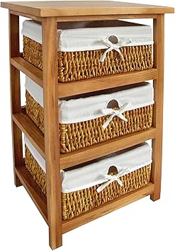Premier Housewares - Cajonera de Madera con 3 cestos de Mimbre (63 x 40