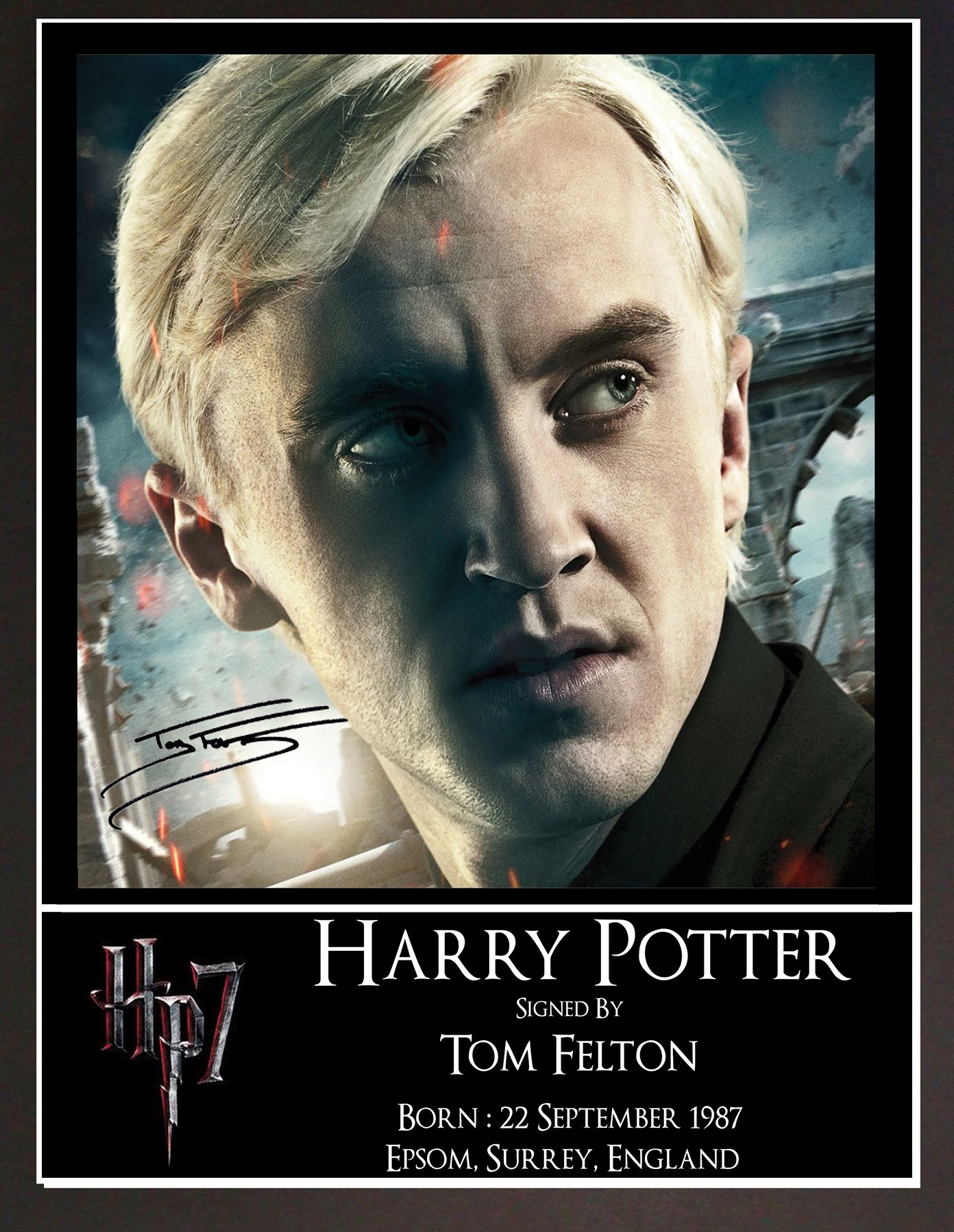Harry Potter : Draco Malfoy/Tom Felton Signed Autograph Photo Print Poster Mounted Wall Art (10x12) Actor Artwork for Home & Office Decor Gift