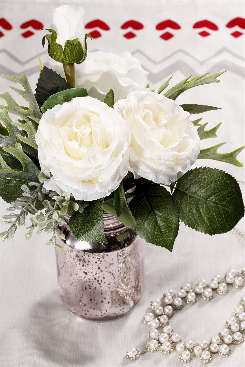 Buy V More Pink Mercury Glass Mason Jar Flower Vase Artificial Silk Rose Flowers Bouquet In Acrylic Faux Water 5 Inch Tall For Home Decor Party Celebration Online At Low Prices In India