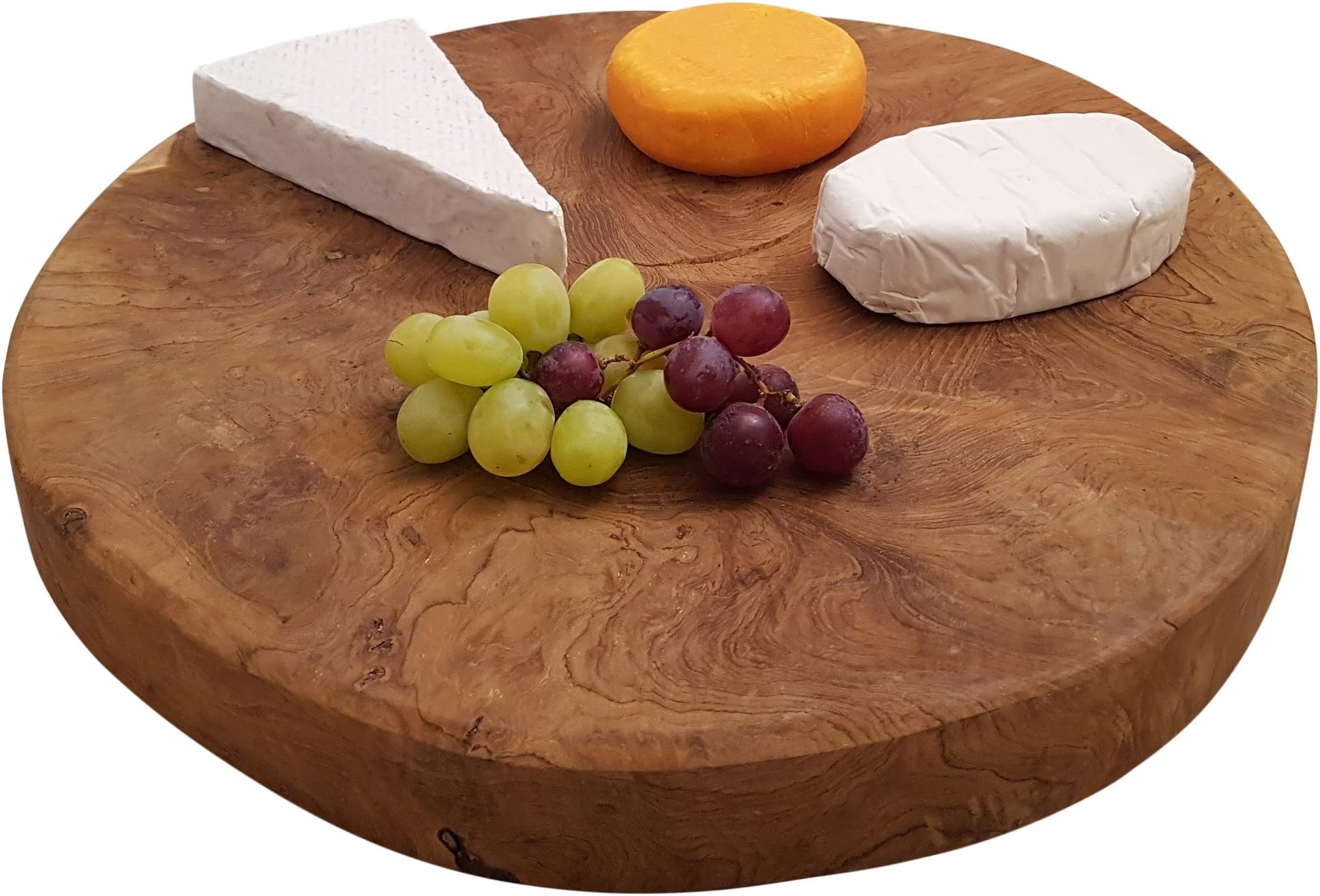 Dszapaci Solid Teak Wood Diameter 40 cm Chopping Board Wood Tray Rustic Lunch Plate Cheese Plate Round Meat Board Cutting Board, Ø40cm
