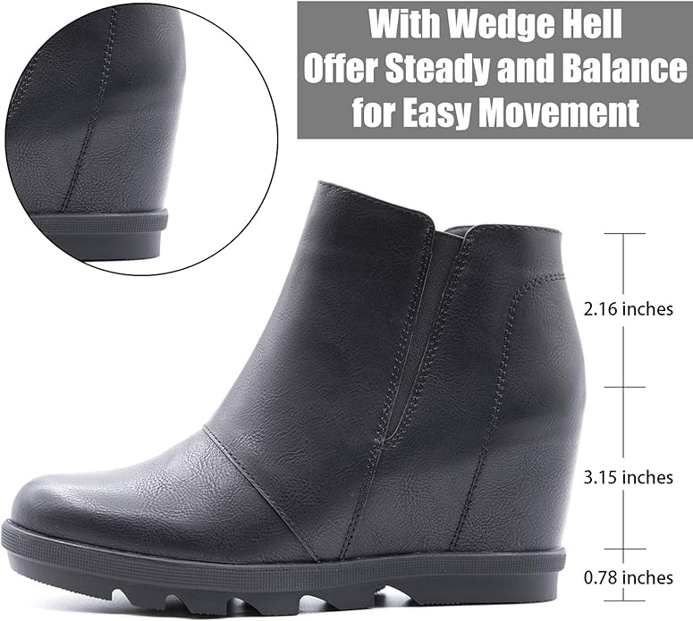 Athlefit Wedge Booties for Women with Heel Womens Booties Ankle Boots Hidden Wedge Boots