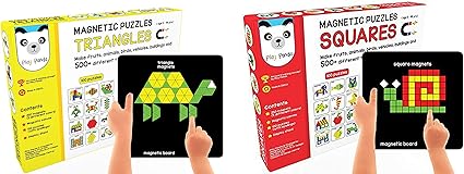 Play panda New Magnetic Puzzles Triangles - with 250 Colorful Magnets, 100 Puzzle Book, Magnetic Boa & New Magnetic Puzzles Squares with 250 Colorful Magnets, 100 Puzzle Book, Magnetic Board a Combo