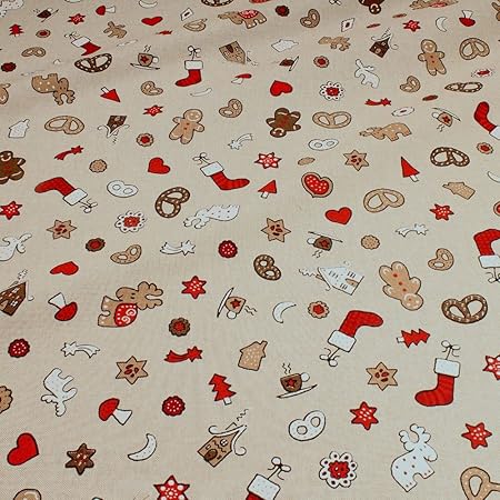 Stoff Weihnachtsstoff Baumwolle Polyester Rips natur Lebkuchen Lebkuchenmännchen