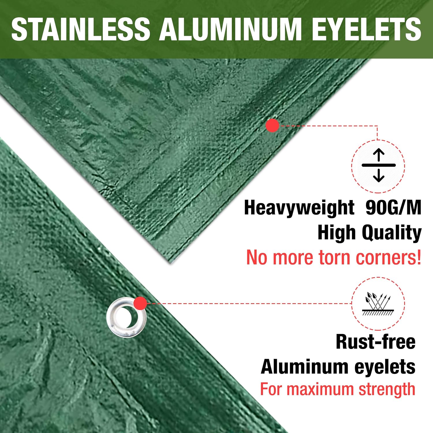 MYPURECORE Green Tarpaulin, Heavy Duty, Waterproof Cover Plastic Tarp, Durable Sheet for Garden Caravan, Camping, Outdoor, UV - Image 3