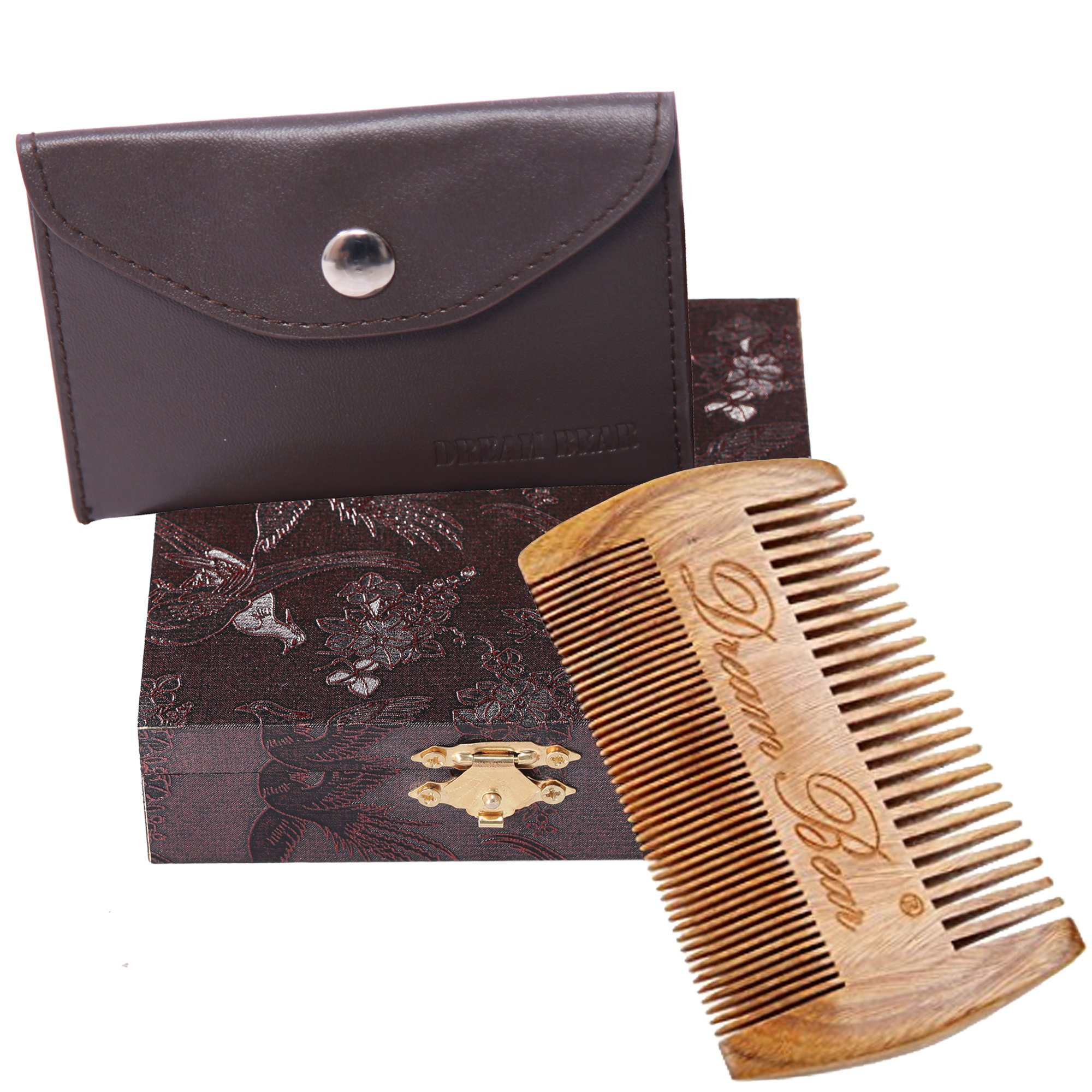DREAM BEAR 100Handmade Green Sandalwood Comb,Double Different