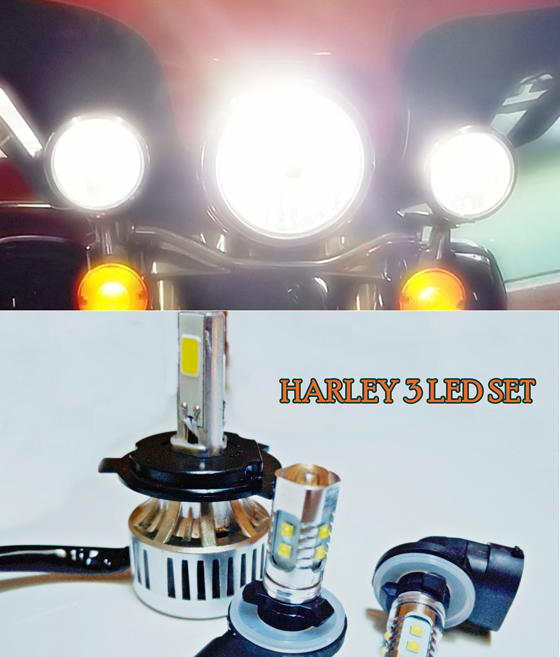 Paradise Lights LLC Harley Davidson 2006 and Later 3 Piece Super Bright Electra Glide, Ultra Classic, FLH, FLHX, FLHRS, FLHTC, FLHTK LED 7 Headlight Passing Lamps Complete Set