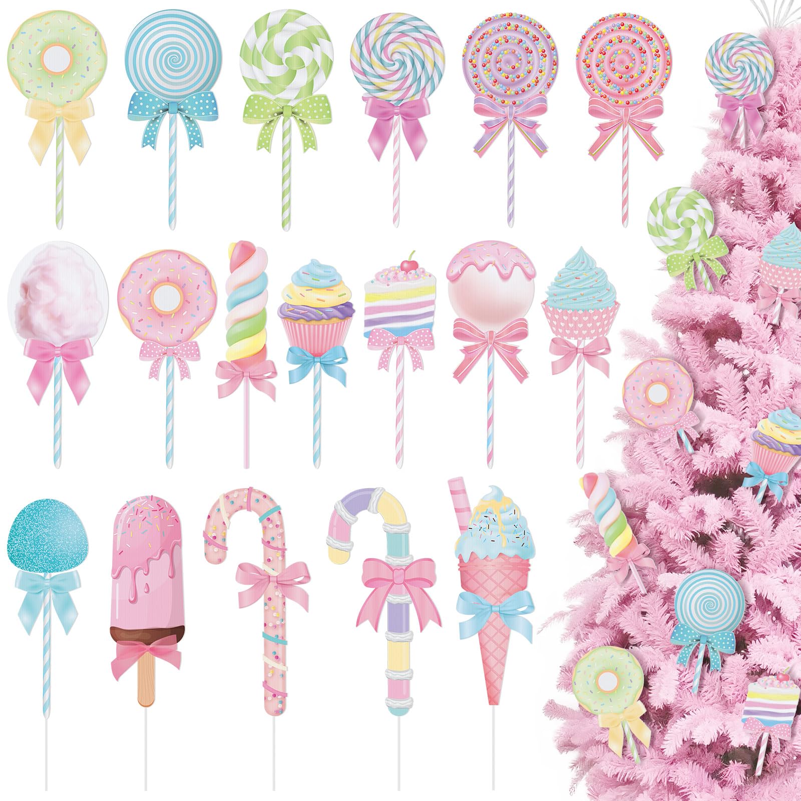 Photo 1 of Threehoney 18 Pcs Large Candy Christmas Tree Decorations Lollipop Ornaments Cute Lands Xmas Tree Hanging Decor for Christmas Themed Party Holiday Decorations