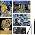 EGOSKY Scratch Painting, 4 Pack Van Gogh Scratch Art Rainbow Paper for Adults and Kids, DIY Art Craft Night View Scratchboard with 4 Scratch Tools