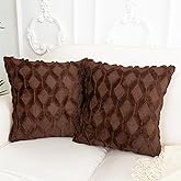 Smile of hope Brown Throw Pillow Covers 18x18 Set of 2 Decorative Farmhouse Couch Throw Pillows Boho Shells Cute Soft Plush Wool Winter Pillowcases for Bedroom Living Room Sofa