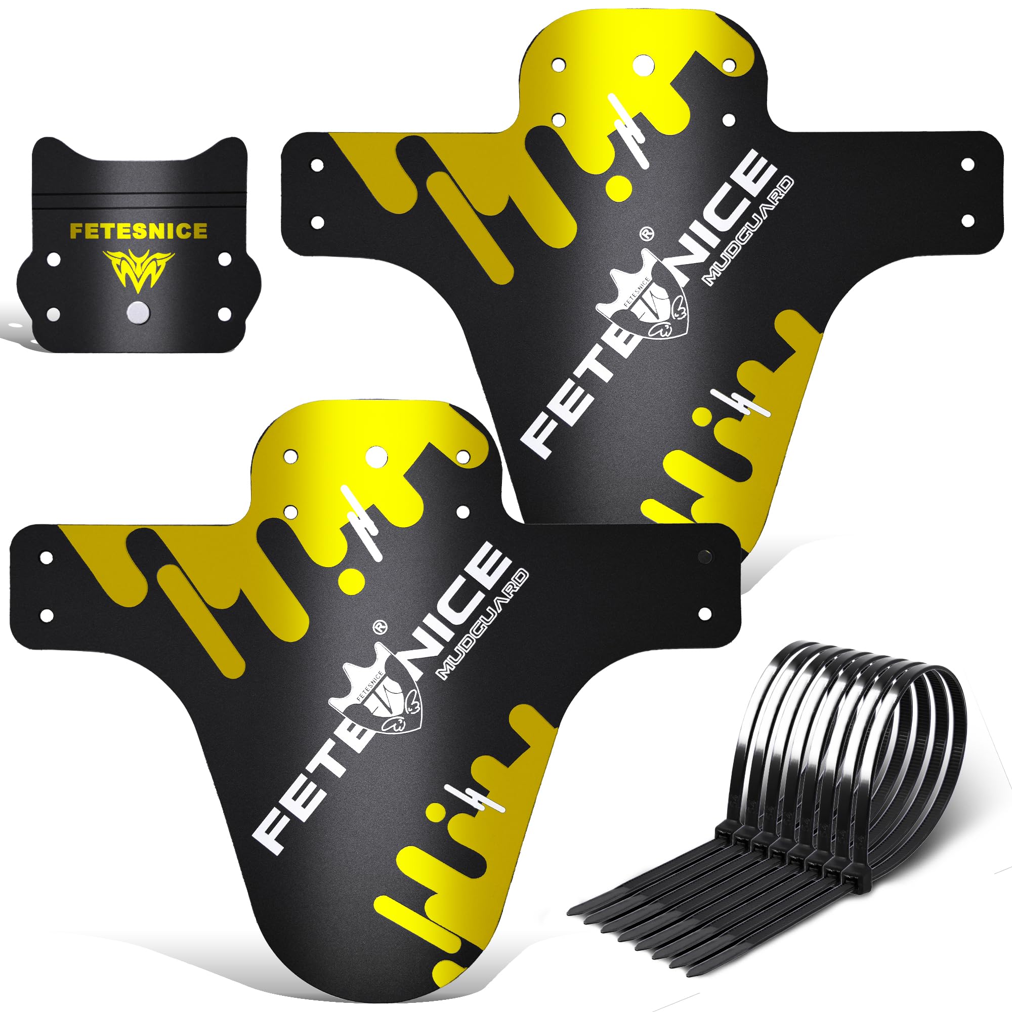 FETESNICE Mountain Bike Mudguard, 2Pcs MTB Mudguard Front and Rear Compatible,Fits 26", 27.5", 29", Plus Size and Fat Bike Wheel Sizes (Polish Yellow)