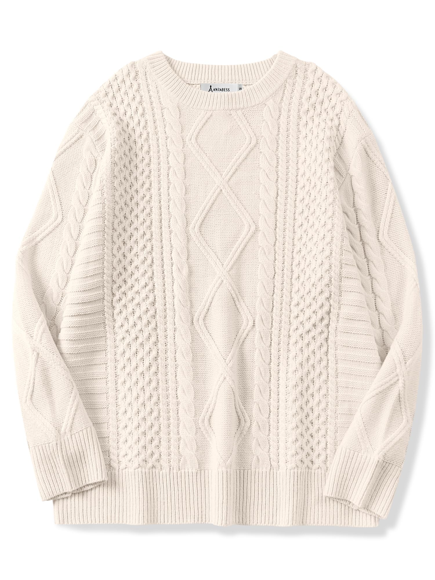 Photo 1 of ANRABESS Sweaters for Women Oversized Cable Knit Fall Long Sleeve Crewneck Casual Pullover Sweater Tops 2025 Winter Outfits Apricot X-Large