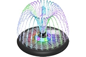 SZMP Solar Fountain 4000mAh Bird Bath Fountains 2024 Upgraded UFO Lights, 5W Solar Powered Fountain Pump with 7 Nozzles & 4 Fixers, Solar Fountain Pump for Pool, Garden, Pond, Outdoor Decor