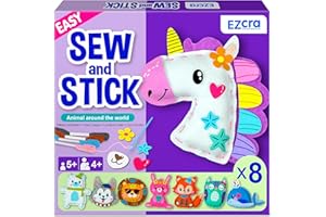 EZCRA Unicorn Sewing Kit for Kids - 8-in-1 Kids Sewing Kit - Easy to Do Craft Kits for Ages 4-8 - Sewing Crafts - Extra Felt Stickers for Decoration - No Mess with Full Instructions