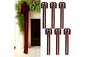 Janinka 6 Pcs Burgundy Large Velvet Christmas Swag Bow 31.5 x 23.6 inch Vintage Christmas Ornament Wine Red Rustic Velvet Staircase Wreath Bows Xmas Tree Topper Bows Large Bow for Outdoor
