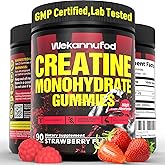 Wekannufod Creatine Monohydrate Gummies for Men & Women,5000MG Creatine Gummy Sugar Free. Boost Focus,Strength, and Endurance, Anti-Melting Formula, Vegan, Gluten-Free, Non-GMO,(Strawberry 90 ct)