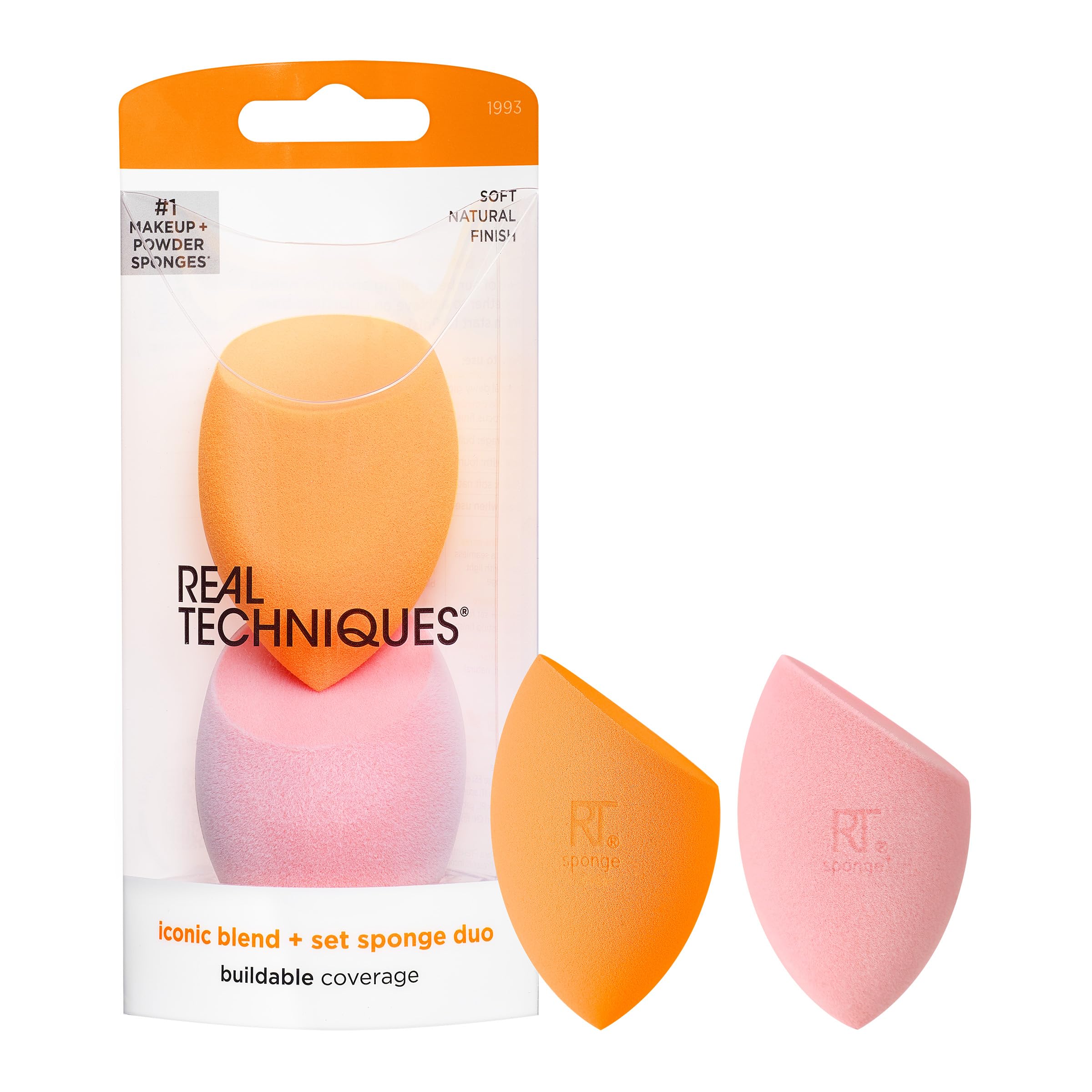 Real Techniques Miracle Complexion Sponge & Miracle Powder Sponge Duo Pack for Liquid, Cream, Powder Makeup, Latex-Free, Vegan, Easy to Clean, 3-Point Application, Travel Friendly, Cruelty-Free