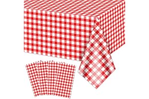 4 Pack Red Gingham Tablecloths, Red and White Checkered Tablecloths 86.6 x 51.2 Inches Gingham Table Covers Rectangular Water