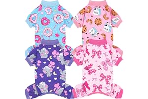 XPUDAC 4 Pieces Dog Pajamas Soft Strechy Puppy Onesies Pet Clothes for Small Medium Dogs Boy Girl Cat Pet Outfit, 153-S