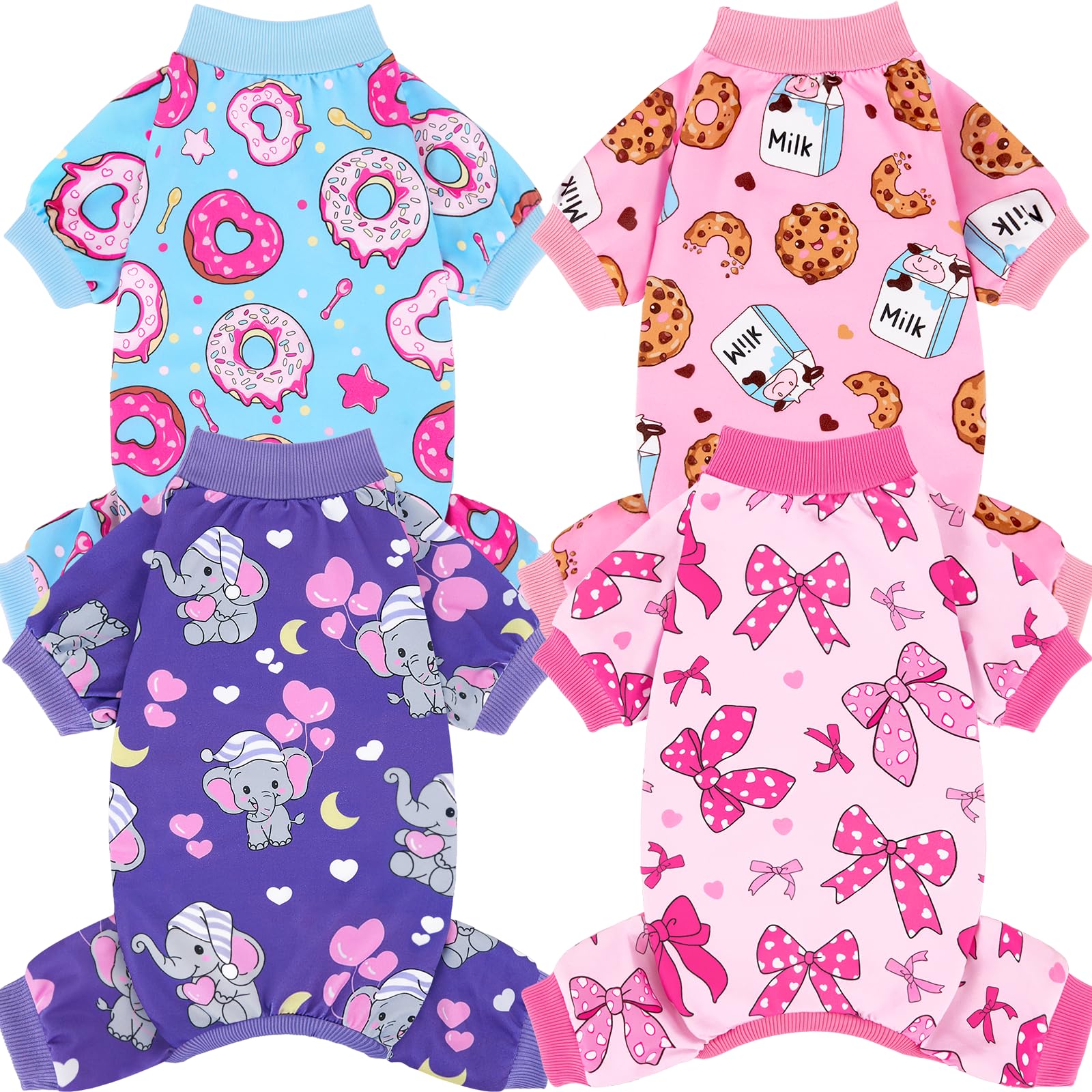 Photo 1 of XPUDAC 4 Pieces Dog Pajamas Soft Strechy Puppy Onesies Pet Clothes for Small Medium Dogs Boy Girl Cat Pet Outfit, 153-M