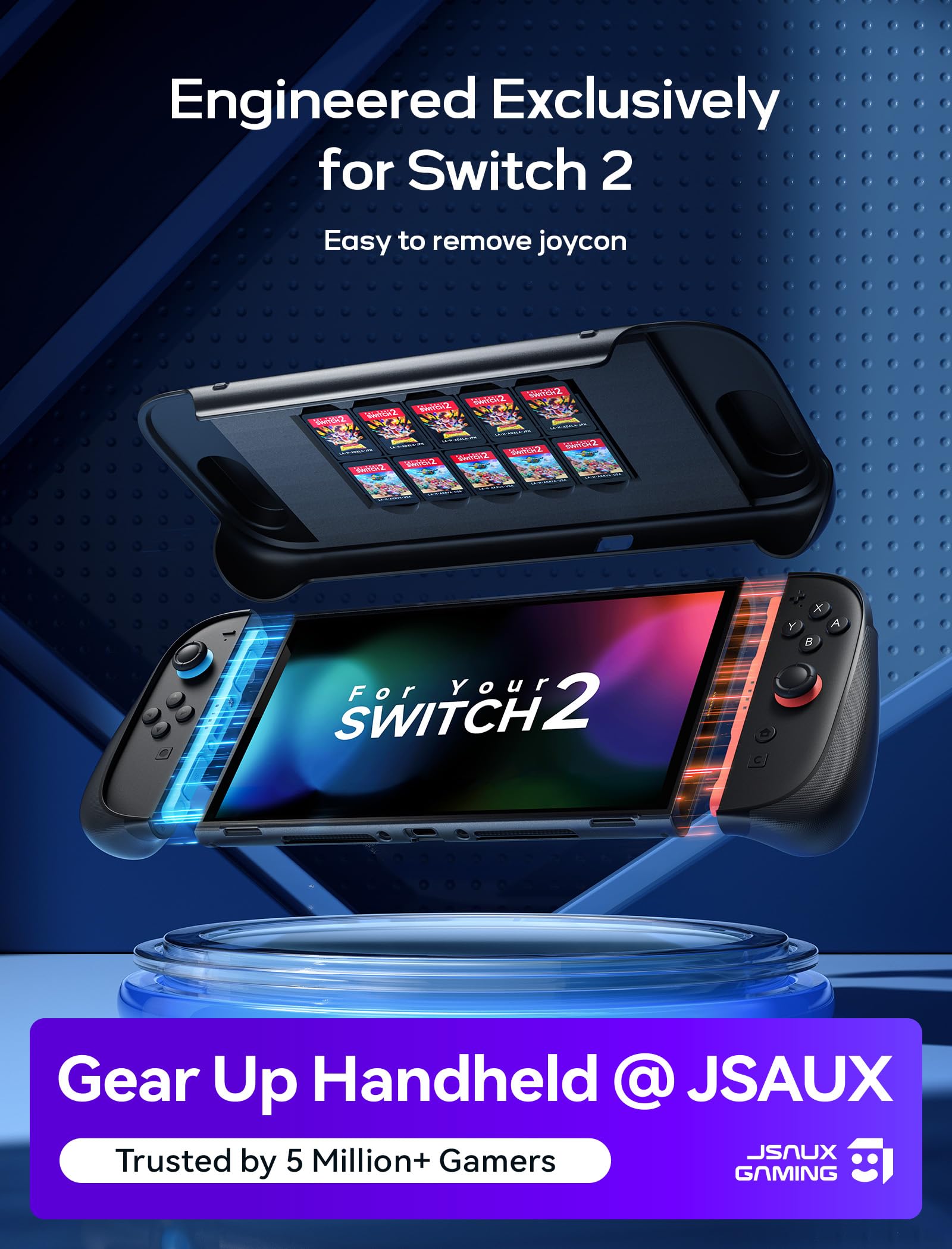 JSAUX Split-Schutzhülle für Switch 2, TPU-Mittelrahmen & PC-Frontabdeckung, Rutschfester Ergonomischer Griff, Platz für 10 Spielekarten, Unterstützt Standfunktion, Stoßfest & Kratzfest, PC0114 5