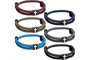 Landical 6 Pcs Braided Cross Bracelet Adjustable Rope Jesus Bracelet Christian Religious Gift for Men Women WWJD Wristband Metal Knot