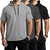 Ficerd 3 Pack Big and Tall Men's Hoodie Short Sleeve Workout T Shirts Casual Running Athletic Pullover Sweatshirt
