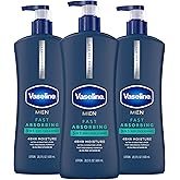 Vaseline Men Fast Absorbing 3in1 Hand, Body &amp; Face Lotion 20.3oz 3ct | Body moisturizer for men provides 48HR moisture, restores skin hydration, absorbs fast with a non-greasy feel, for dry skin