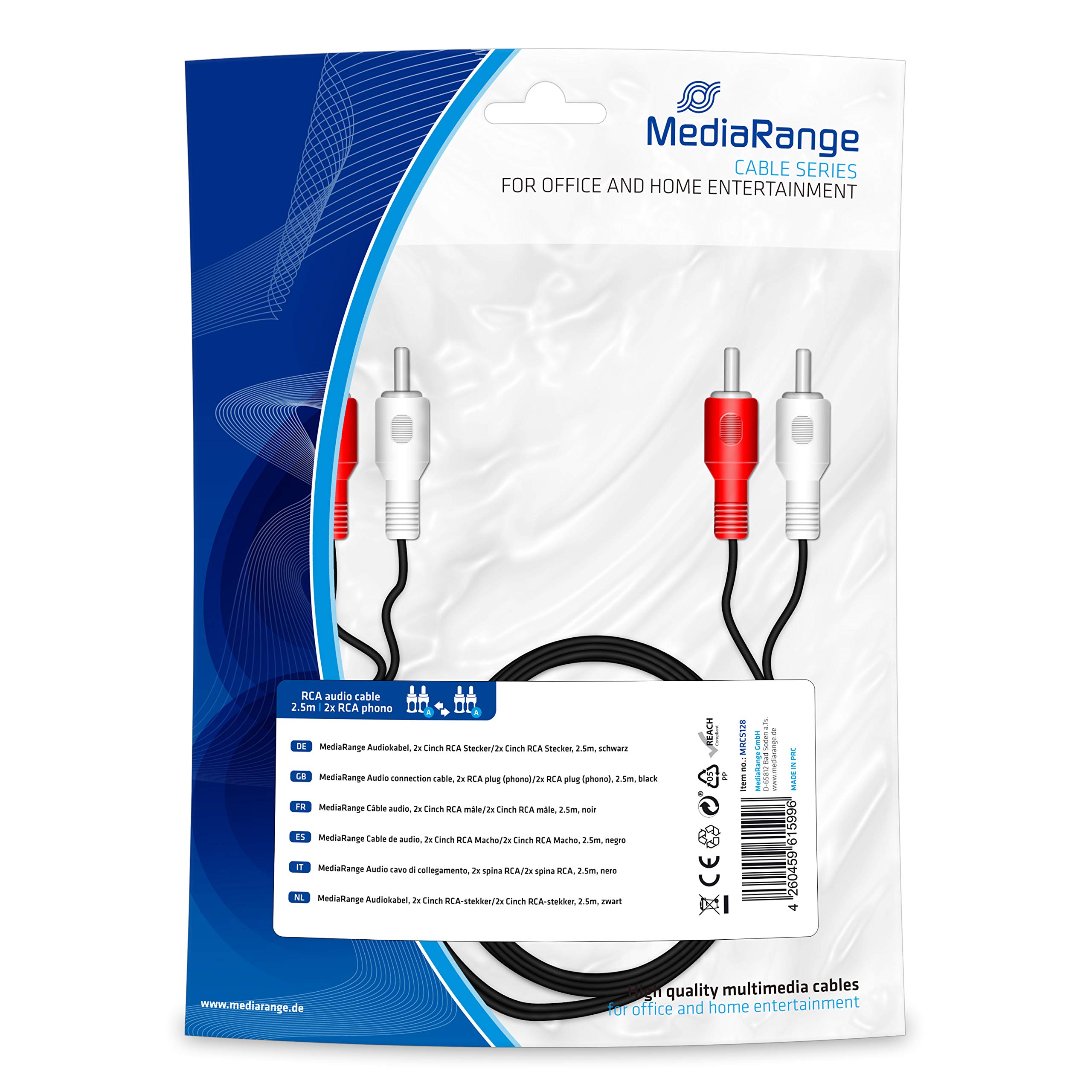 MediaRange Audio Cable 2x RCA Male to 2x RCA RCA Male 2.5 m Black