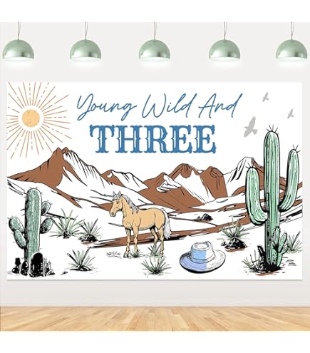 Western Cowboy 3rd Birthday Decorations - Young Wild And Three Banner & Garland Set