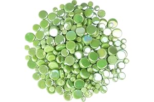 Samjobroad Green Round Iridescent Mosaic Tiles, 300g Glass Mosaic Tiles for Crafts, 4 Sizes Circular Mosaic Tiles for DIY Picture Coaster, Vases, Cups, Green