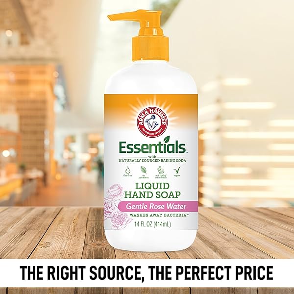 ARM & HAMMER LIQUID HAND SOAP FOR SKIN CLEANING – CLEANSER FOR KITCHEN & BATHROOM WITH GENTLE ROSE SCENT – NATURAL HAND SOAP CLEANSES, SOFTENS 14 FL OZ (414ML)
