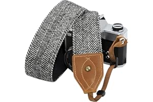 Padwa Lifestyle 2" Wide Classic Crazy Horse Art Cowhide Head Camera Strap - Black White Twill Cashmere Vintage Camera Straps for Photographers, Adjustable Shoulder & Neck Strap Fits All DSLR Cameras