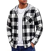 EKLENTSON Men's Flannel Shirt Long Sleeve Plaid Hoodies for Men Lightweight Jackets Casual Button Down Shirt with Pocket