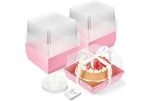 ZORRITA 7 x 7 x 4 Inches Pink Paper Cake Boxes with Clear Lids, 20 Pack Valentine's Day Disposable Bakery Boxes for 4-6 Inch Bundt Cake, Dessert, Cupcake, Charcuterie, Cocoa Bomb