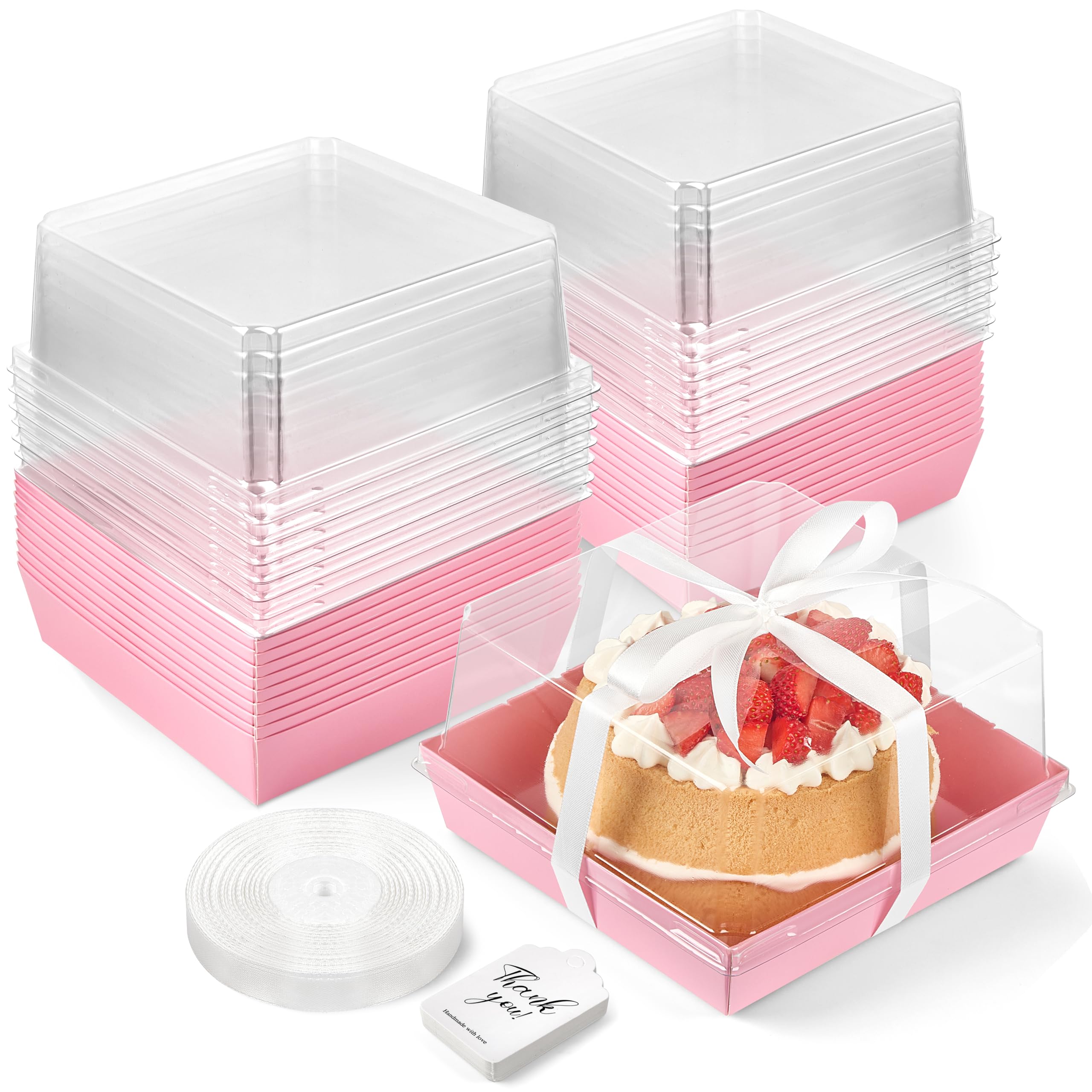 Photo 1 of ZORRITA 7 x 7 x 4 Inches Paper Cake Boxes with Clear Lids, 20 Pack Disposable Charcuterie Boxes Square Food Containers for 4-6 Inch Cake, Dessert, Pie, Cupcake, Bakery (Pink)