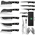 FULLHI Butcher Knife Set with Kitchen Shears, Hand Forged Chef Boning Knife With Scissors High Carbon Steel For Kitchen, Camping, BBQ