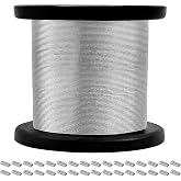 Upgrade 316 Stainless Steel Cable 200FT 1/32IN Wire Rope 7x7 Strand with 50Pcs Aluminum Sleeves Stops, Metal Wire Rope for String Lights Hanging, Clotheslines, Trellis Wires, Garden Wires