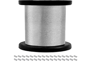 UYENSEOY Upgrade 316 Stainless Steel Cable 200FT 1/32IN Wire Rope 7x7 Strand with 50Pcs Aluminum Sleeves Stops, Metal Wire Rope for String Lights Hanging, Clotheslines, Trellis Wires, Garden Wires