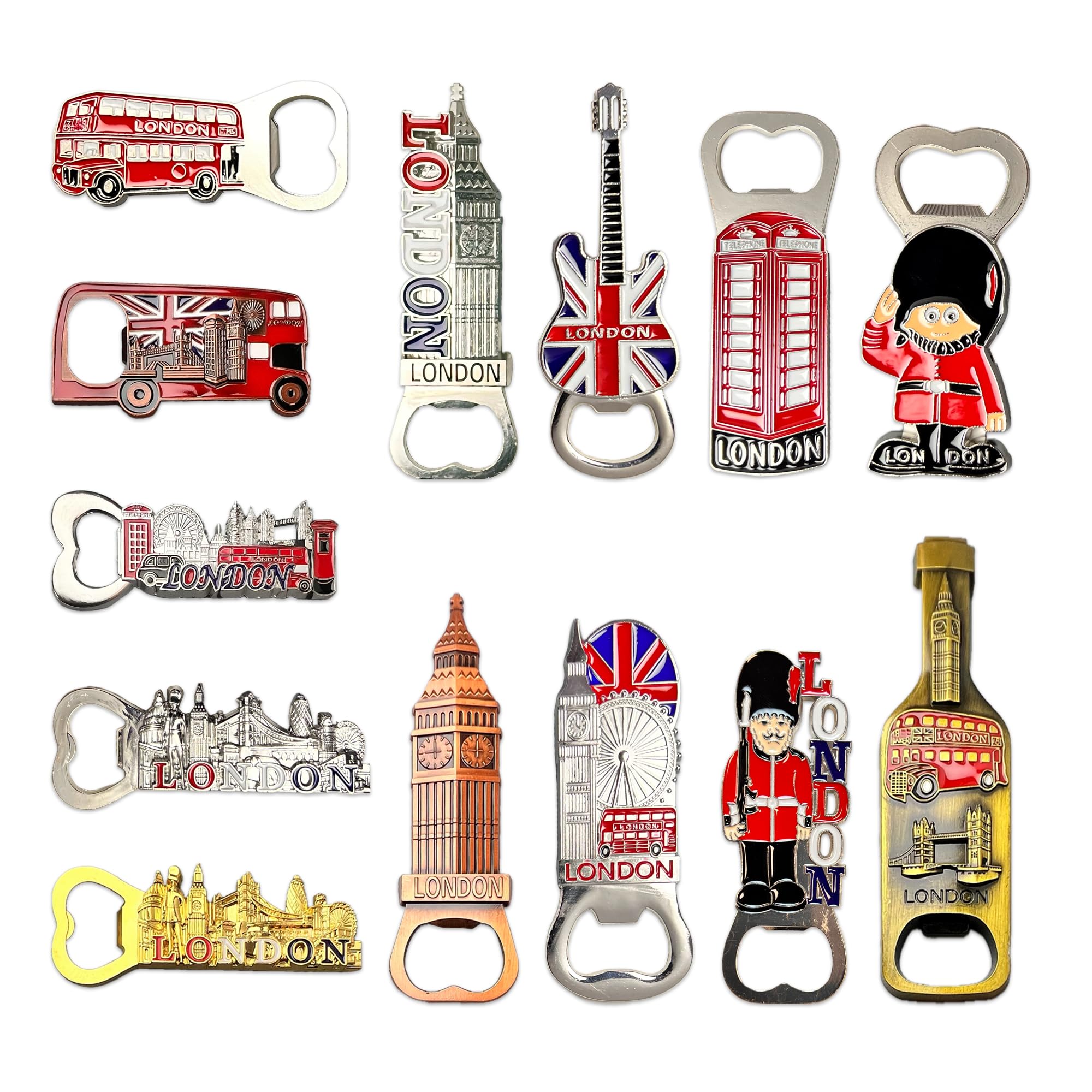 SAJAK London Bottle Opener Fridge Magnets – Collectible 3D Metal Magnets Featuring Iconic British Landmarks, Decorative Souvenir Gift for Office, Home, and Kitchen Keepsakes Set of 12