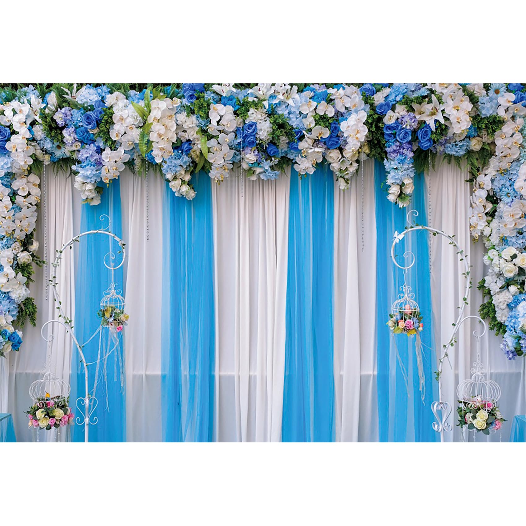 MIRRORANG 3x2,5m Wedding Backdrop White and Blue Flowers Curtain Floral Background for Photography Baby Shower Decoration Banner Bridal Shower Supplies Wedding Banner, Vinyl