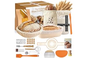 Sourdough Bread Starter Kit - Complete Bread Making Set with 9" & 10" Bannetons, 900ml Jar, Dough Whisk, Bread Lame, Scrapers