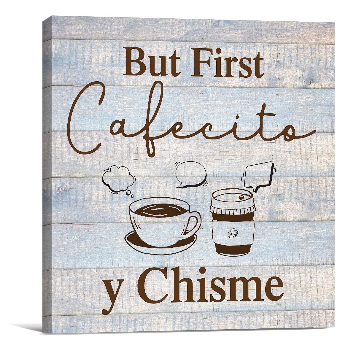 Photo 1 of But First Cafecito Cafecito Y Chisme Canvas Prints Wall Art Decor Desk Sign Coffee Bar Poster Painting Framed Artwork 8 x 8 Inch Home Kitchen Coffee Station Shelf Tabletop Décor