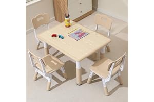 Hulaibit Toddler Table and Chairs, Kids Table and 4 Chairs Set with Graffiti Desktop, Height-Adjustable Kids Study Table for Boys and Girls Aged 3-8, Max 300lbs