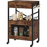 Homeiju Kitchen Island Cart, Kitchen Storage Cart with Drawer, Microwaves Stand, Coffee Cart, Rolling Kitchen Cabinet Cart with Hooks for Kitchen, Dining Room