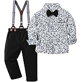 ZOEREA Toddler Baby Boy Suit Clothes Gentleman Wedding Outfits Long Sleeve Dress Shirt + Suspender Pants + Bowtie 1-5T