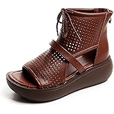 Sttiyaf Women High Top Boot Sandals Open Toe Cutout Leather Sandals for Women