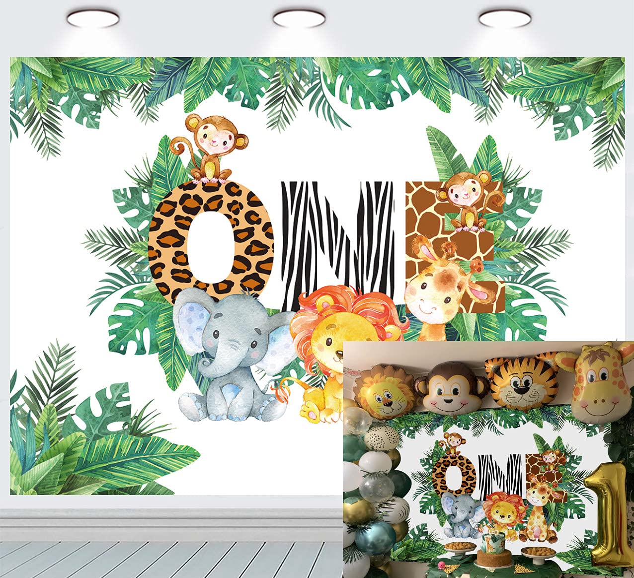 INRUI Jungle Boy 1st Birthday Party Photography Background Cute Wild Animals Theme Kid Birthday Party Backdrop (7x5FT)